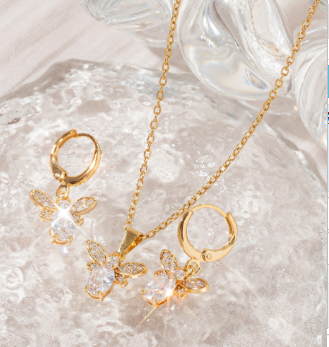Butterfly Necklace and Earring Set with Zirconia Stones