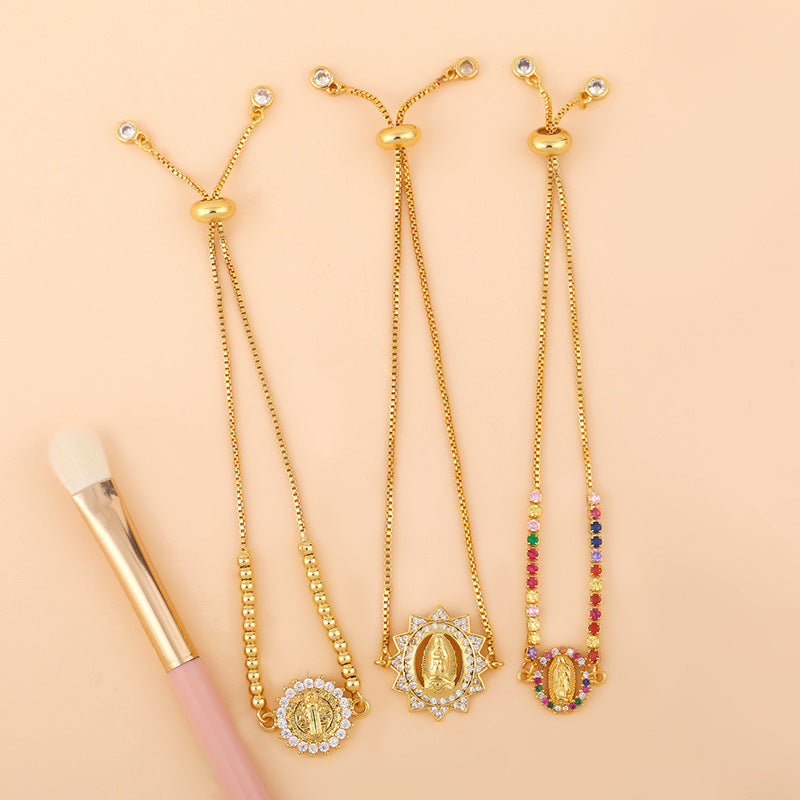 Adjustable Fashion Bracelet with Colored Zirconia Stones